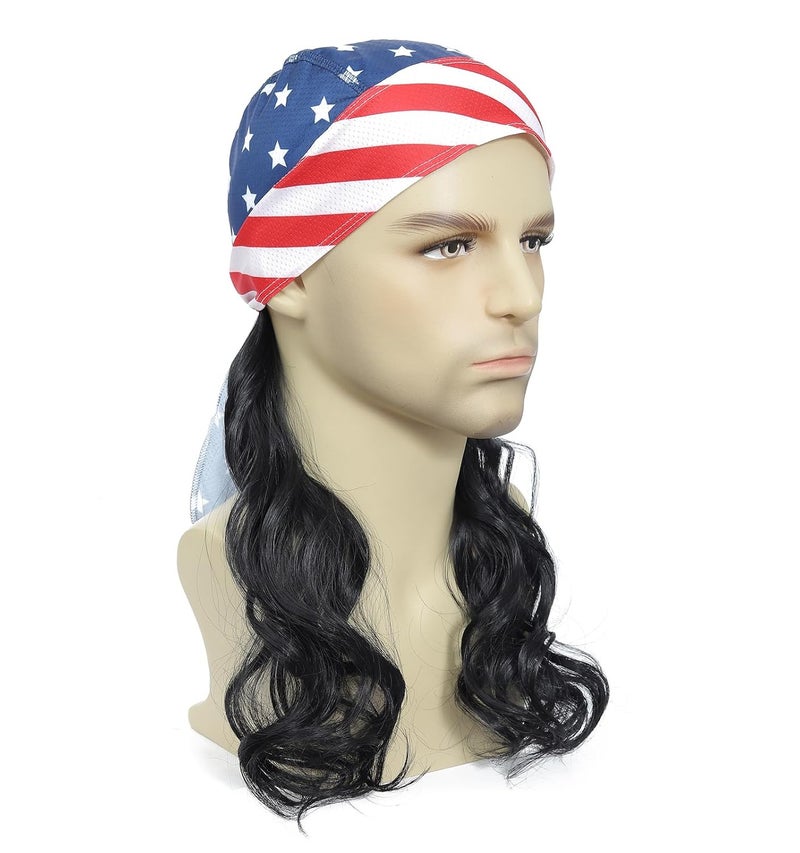 Traqur Store Mullet Wigs for Men Skull Cap 70s 80s Costumes Fancy Party Accessory Cosplay Wig Halloween Men (Black) - Image 4